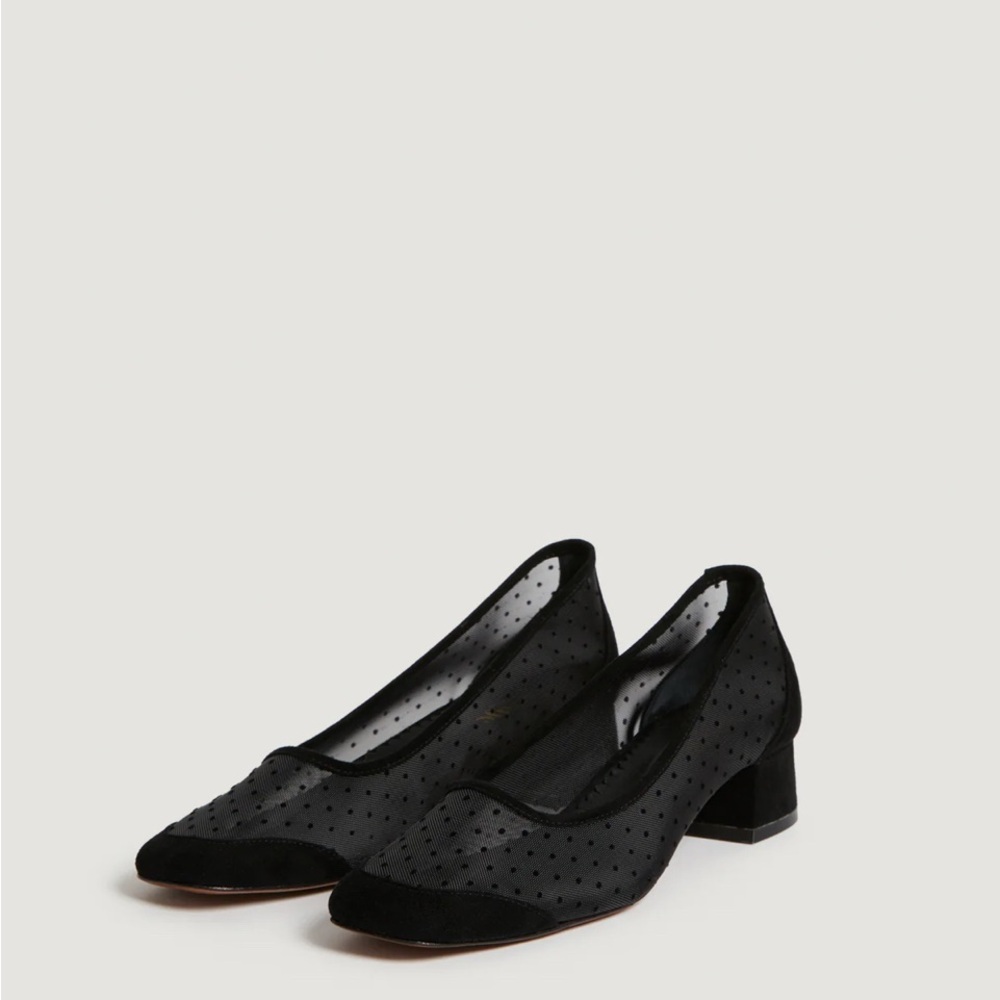 Rouje Black Mesh Block Heel Shoes - Picture 4 of 16